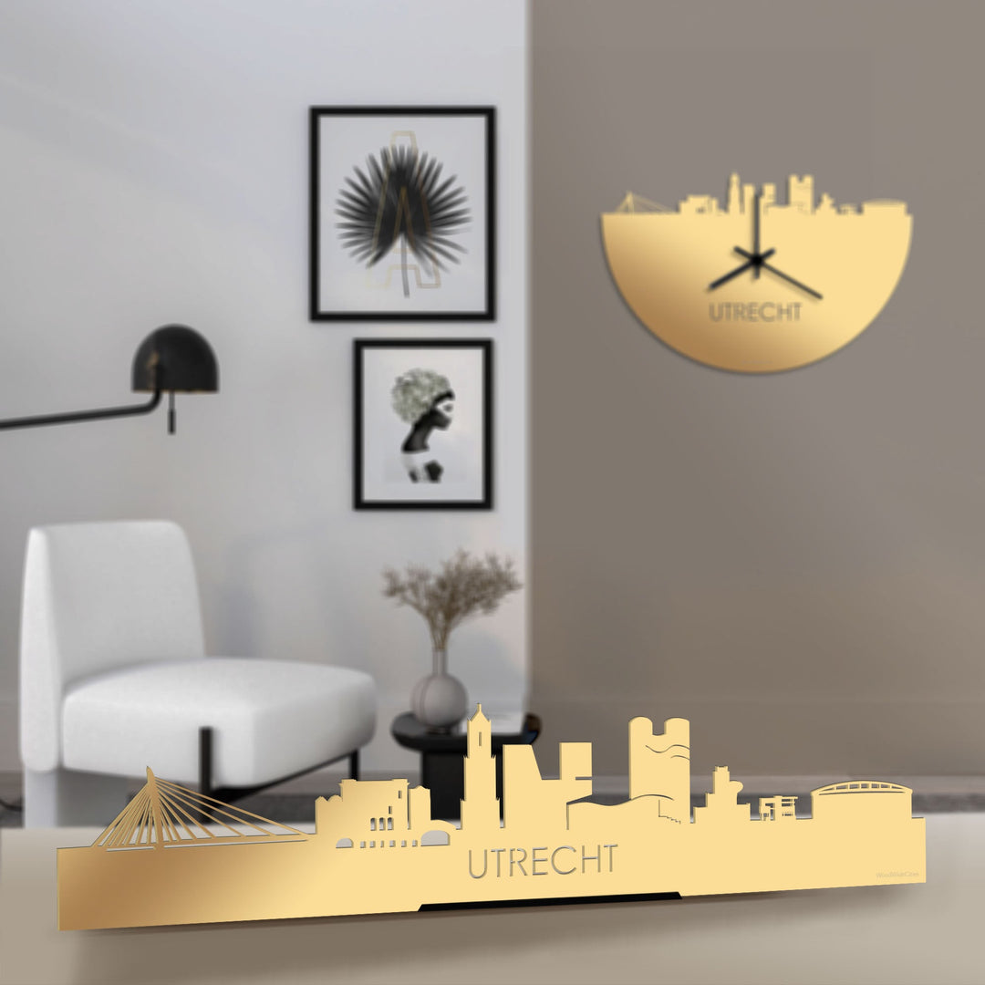 Standing Skyline Utrecht Metallic Goud gerecycled kunststof cadeau decoratie relatiegeschenk van WoodWideCities