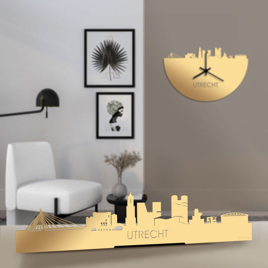Standing Skyline Utrecht Metallic Goud gerecycled kunststof cadeau decoratie relatiegeschenk van WoodWideCities