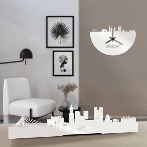 Standing Skyline Utrecht Wit glanzend gerecycled kunststof cadeau decoratie relatiegeschenk van WoodWideCities