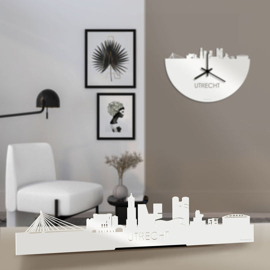 Standing Skyline Utrecht Wit glanzend gerecycled kunststof cadeau decoratie relatiegeschenk van WoodWideCities
