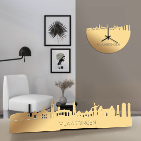 Standing Skyline Vlaardingen Metallic Goud gerecycled kunststof cadeau decoratie relatiegeschenk van WoodWideCities