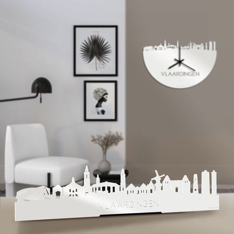 Standing Skyline Vlaardingen Wit glanzend gerecycled kunststof cadeau decoratie relatiegeschenk van WoodWideCities