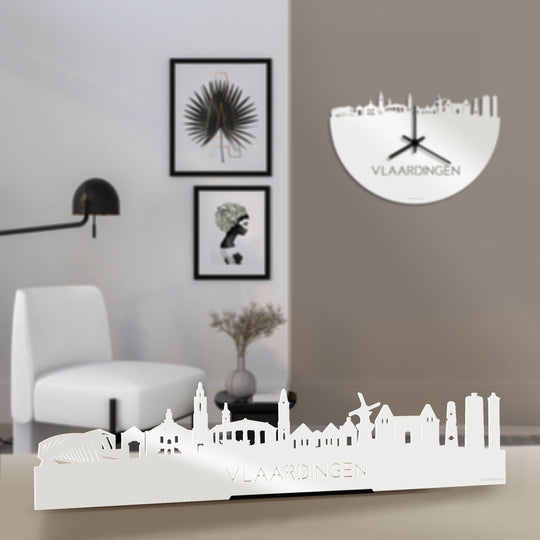 Standing Skyline Vlaardingen Wit glanzend gerecycled kunststof cadeau decoratie relatiegeschenk van WoodWideCities