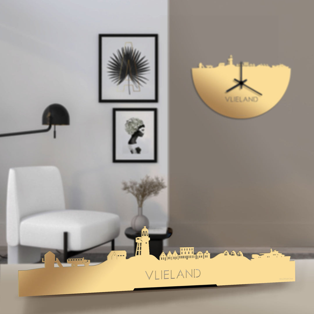 Standing Skyline Vlieland Metallic Goud gerecycled kunststof cadeau decoratie relatiegeschenk van WoodWideCities