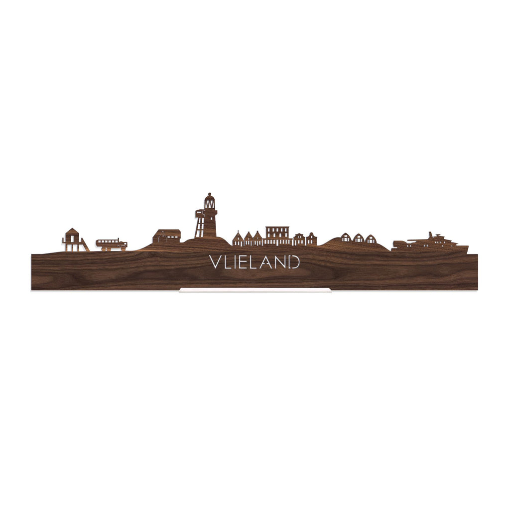 Standing Skyline Vlieland Noten 40 cm  houten cadeau decoratie relatiegeschenk van WoodWideCities