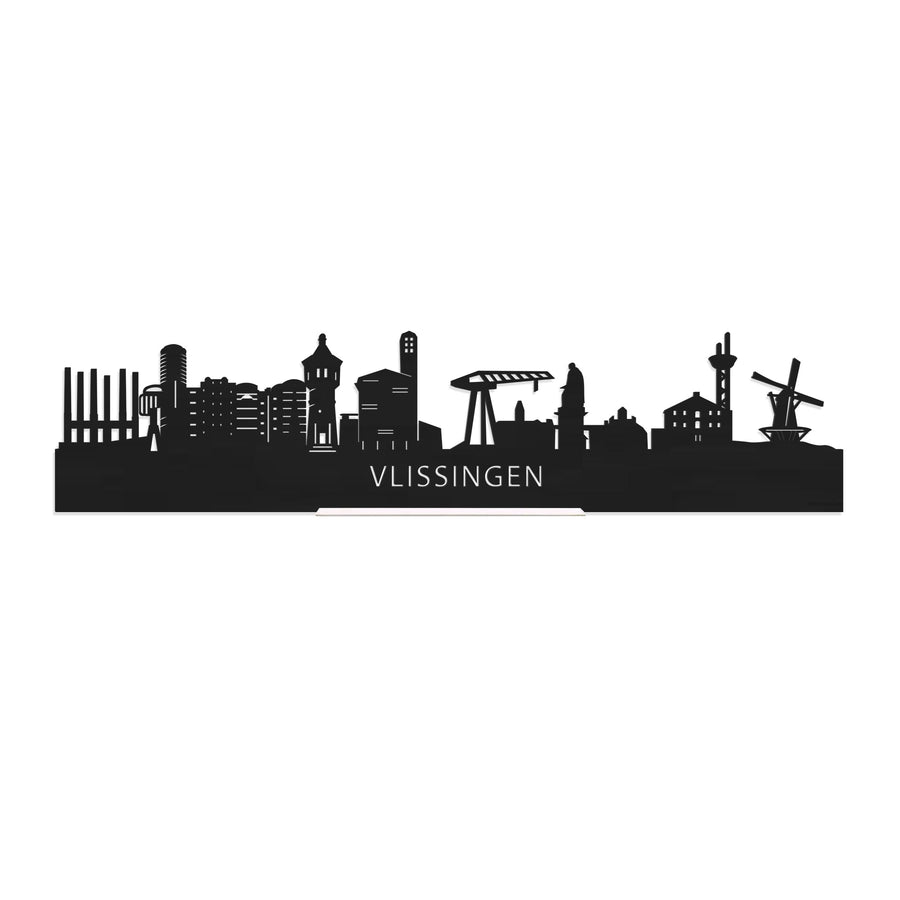 Standing Skyline Vlissingen Zwart houten cadeau decoratie relatiegeschenk van WoodWideCities