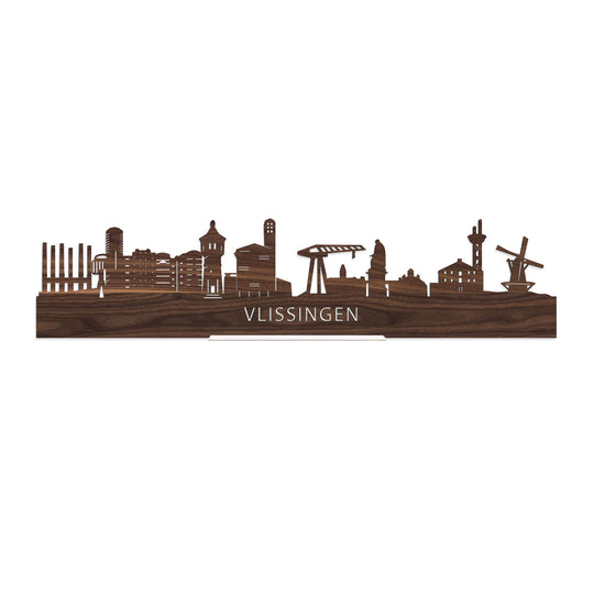 Standing Skyline Vlissingen Noten houten cadeau decoratie relatiegeschenk van WoodWideCities