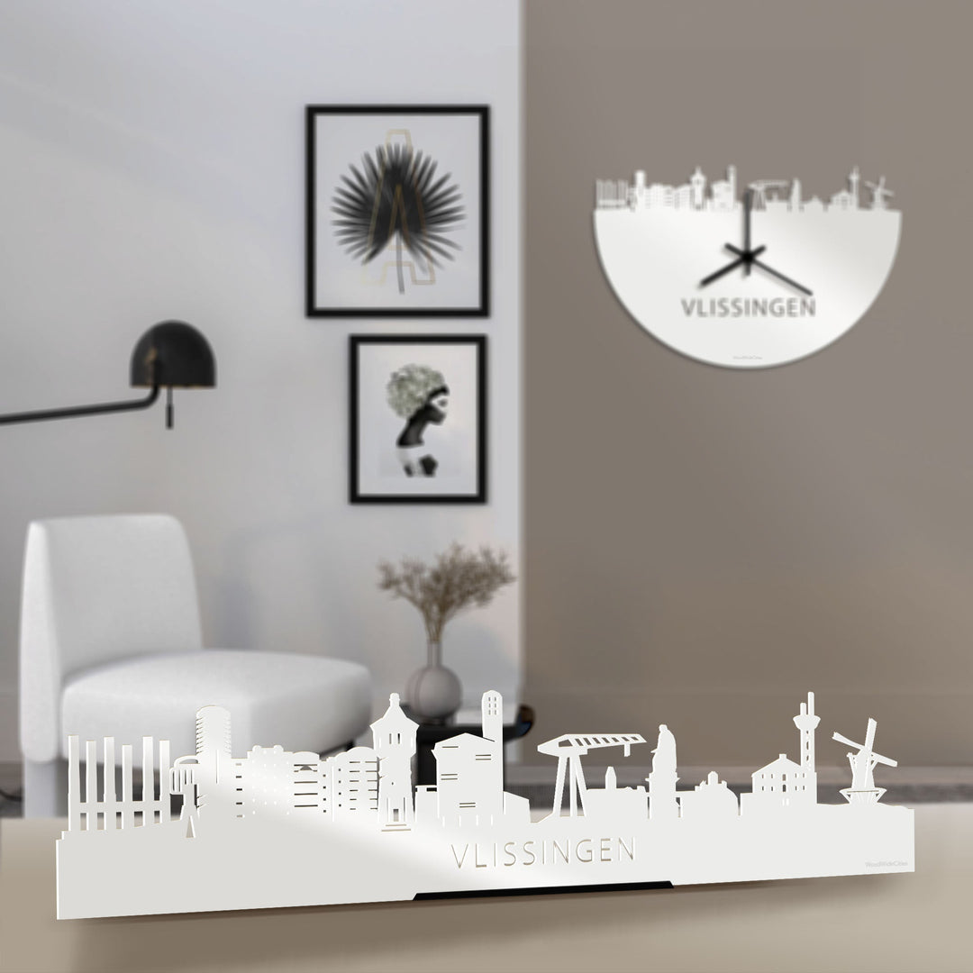 Standing Skyline Vlissingen Wit glanzend gerecycled kunststof cadeau decoratie relatiegeschenk van WoodWideCities