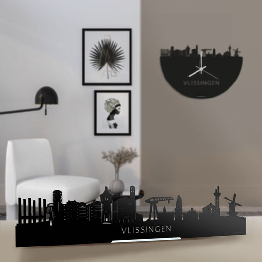 Standing Skyline Vlissingen Zwart glanzend gerecycled kunststof cadeau decoratie relatiegeschenk van WoodWideCities