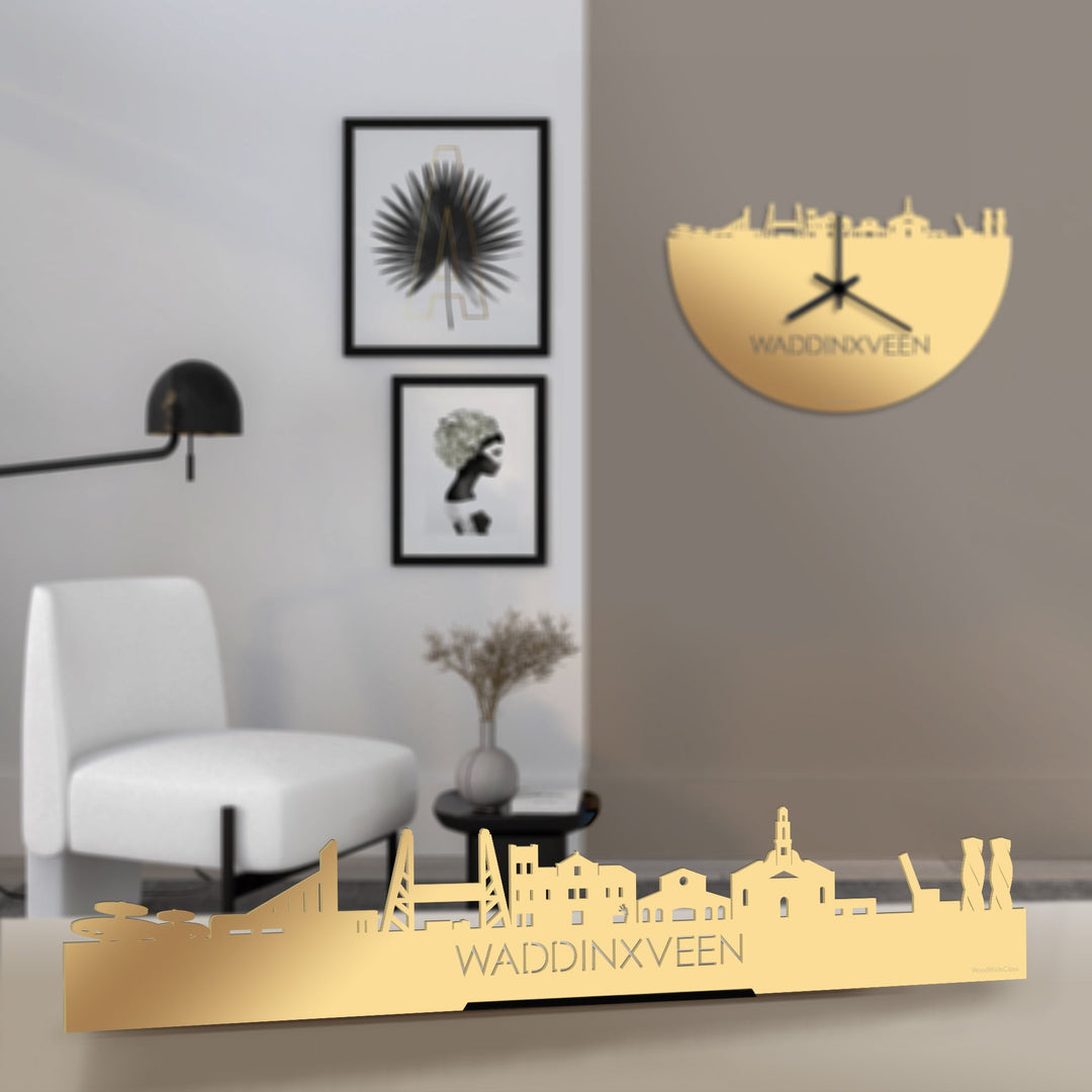 Standing Skyline Waddinxveen Metallic Goud gerecycled kunststof cadeau decoratie relatiegeschenk van WoodWideCities