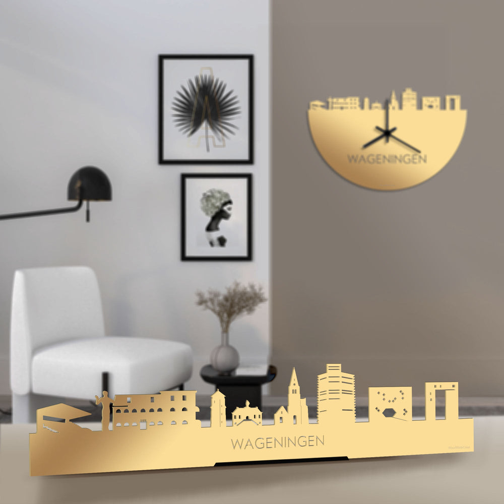 Standing Skyline Wageningen Metallic Goud gerecycled kunststof cadeau decoratie relatiegeschenk van WoodWideCities