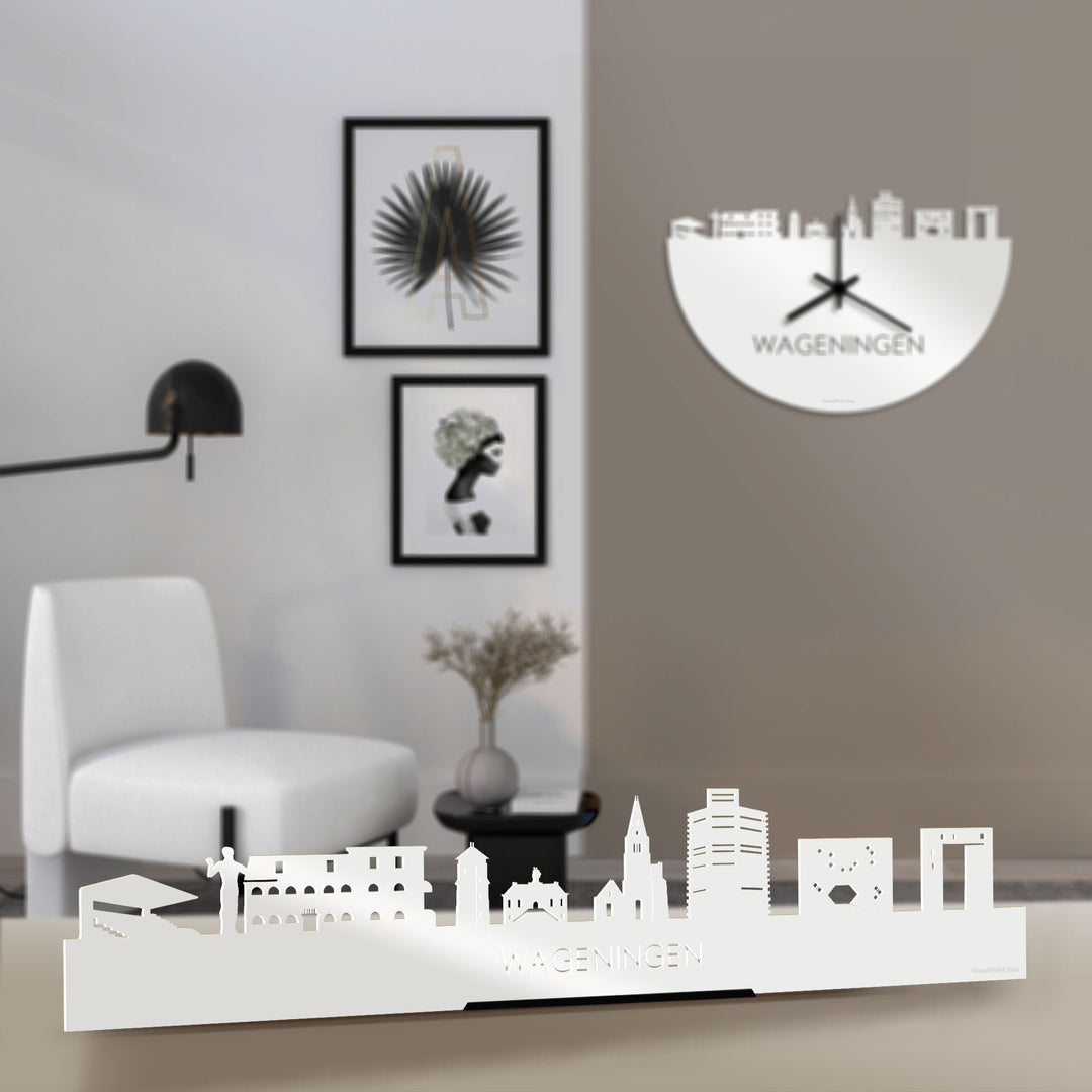 Standing Skyline Wageningen Wit glanzend gerecycled kunststof cadeau decoratie relatiegeschenk van WoodWideCities