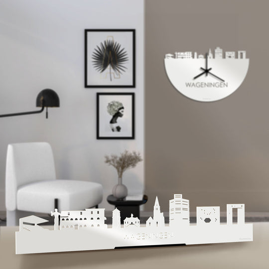 Standing Skyline Wageningen Wit glanzend gerecycled kunststof cadeau decoratie relatiegeschenk van WoodWideCities