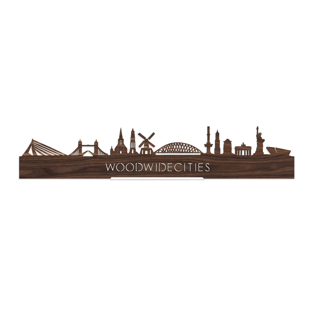 Standing Skyline WoodWideCities Noten 40 cm  houten cadeau decoratie relatiegeschenk van WoodWideCities