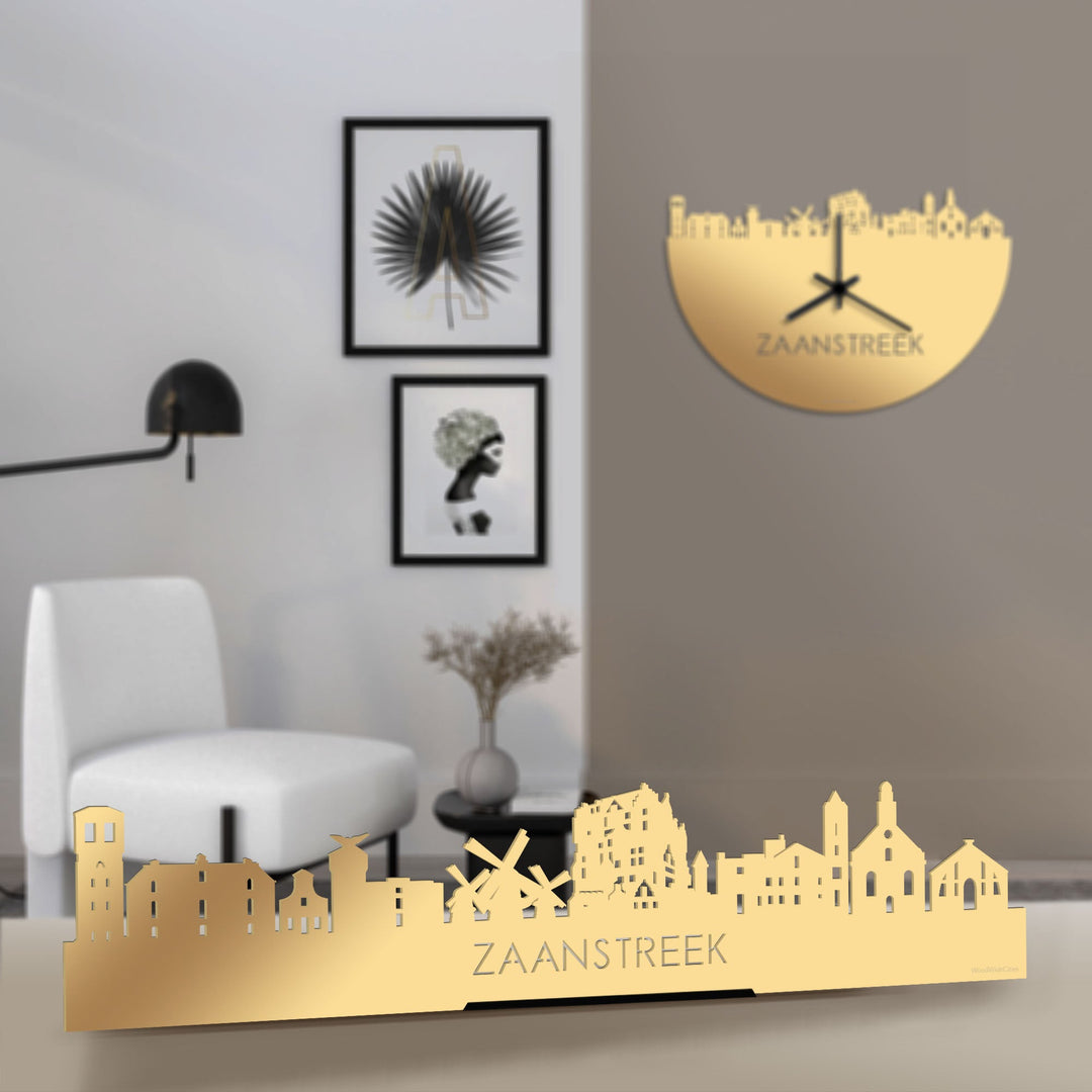 Standing Skyline Zaanstreek Metallic Goud gerecycled kunststof cadeau decoratie relatiegeschenk van WoodWideCities