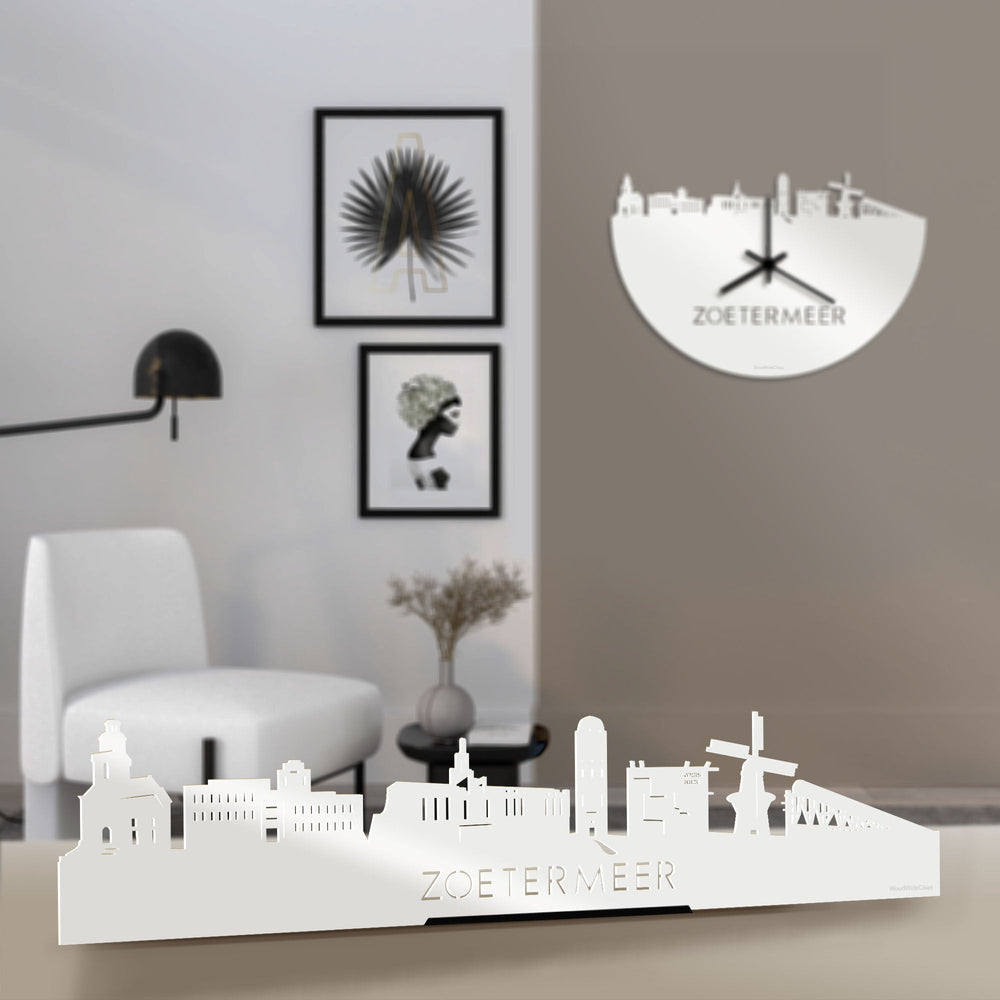 Standing Skyline Zoetermeer Wit glanzend gerecycled kunststof cadeau decoratie relatiegeschenk van WoodWideCities
