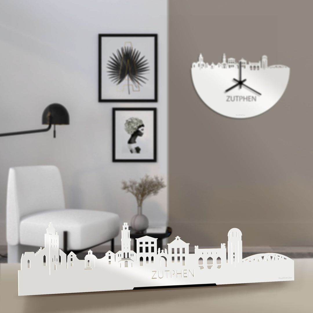 Standing Skyline Zutphen Wit glanzend gerecycled kunststof cadeau decoratie relatiegeschenk van WoodWideCities