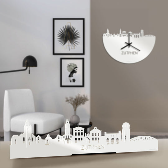 Standing Skyline Zutphen Wit glanzend gerecycled kunststof cadeau decoratie relatiegeschenk van WoodWideCities