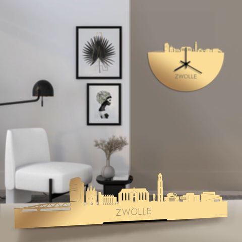 Standing Skyline Zwolle Metallic Goud gerecycled kunststof cadeau decoratie relatiegeschenk van WoodWideCities