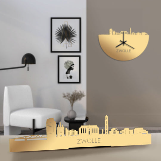 Standing Skyline Zwolle Metallic Goud gerecycled kunststof cadeau decoratie relatiegeschenk van WoodWideCities