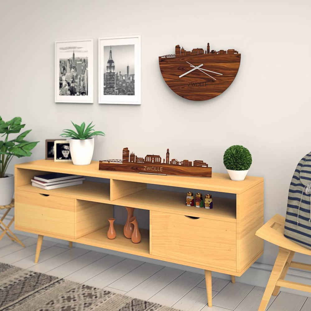 Standing Skyline Zwolle Palissander houten cadeau decoratie relatiegeschenk van WoodWideCities