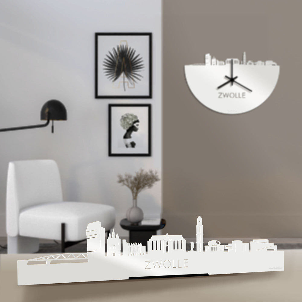 Standing Skyline Zwolle Wit glanzend gerecycled kunststof cadeau decoratie relatiegeschenk van WoodWideCities