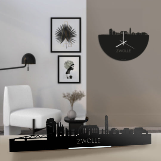 Standing Skyline Zwolle Zwart glanzend gerecycled kunststof cadeau decoratie relatiegeschenk van WoodWideCities