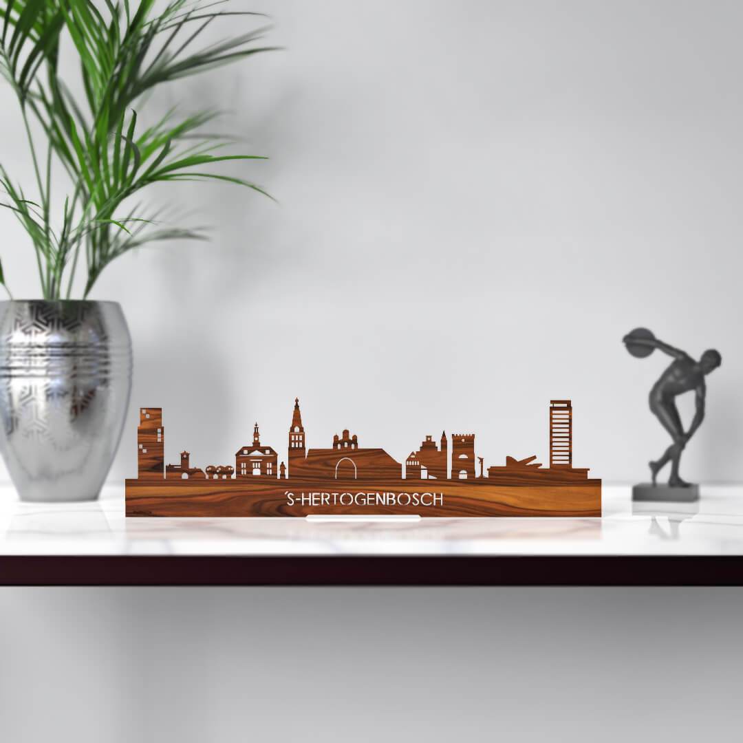 Standing Skyline Den Bosch Palissander houten cadeau decoratie relatiegeschenk van WoodWideCities