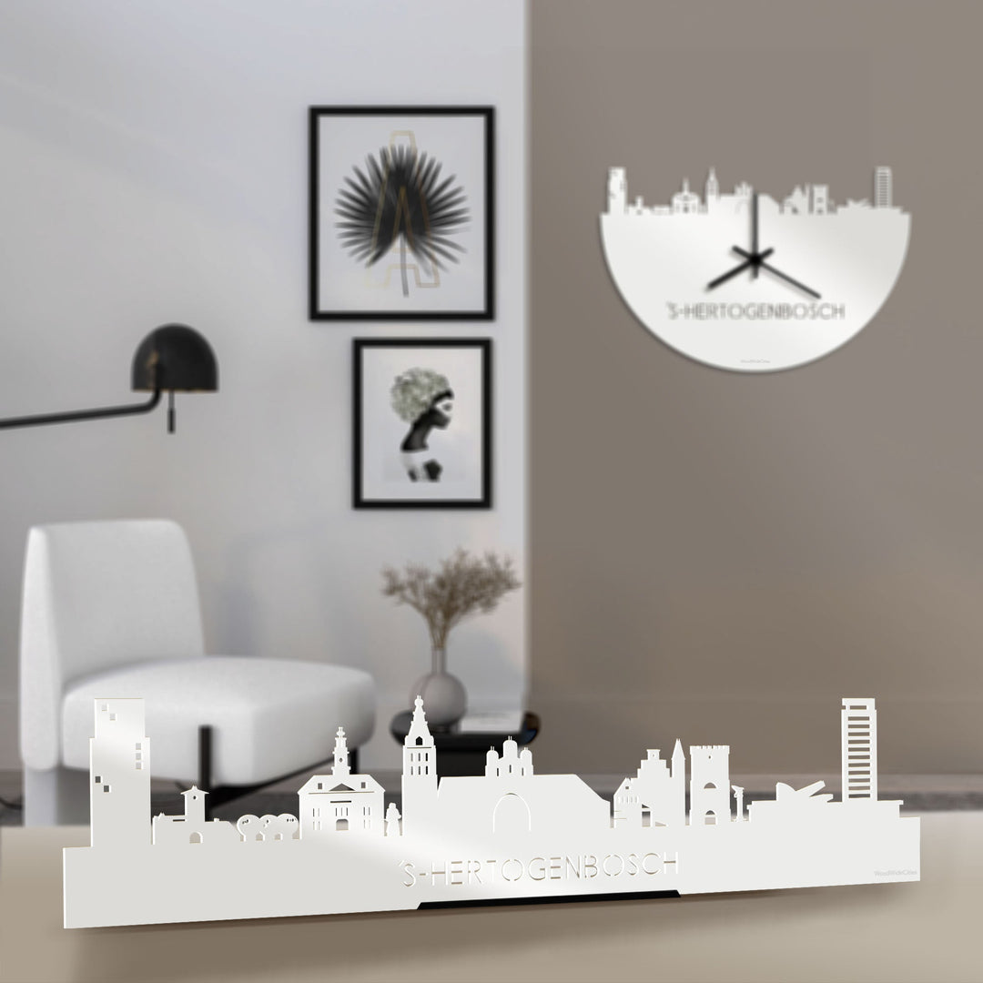 Standing Skyline 's-Hertogenbosch Wit glanzend gerecycled kunststof cadeau decoratie relatiegeschenk van WoodWideCities