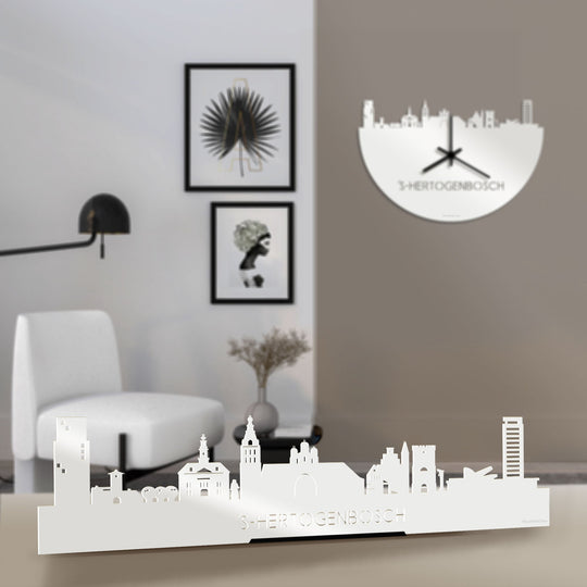 Standing Skyline 's-Hertogenbosch Wit glanzend gerecycled kunststof cadeau decoratie relatiegeschenk van WoodWideCities