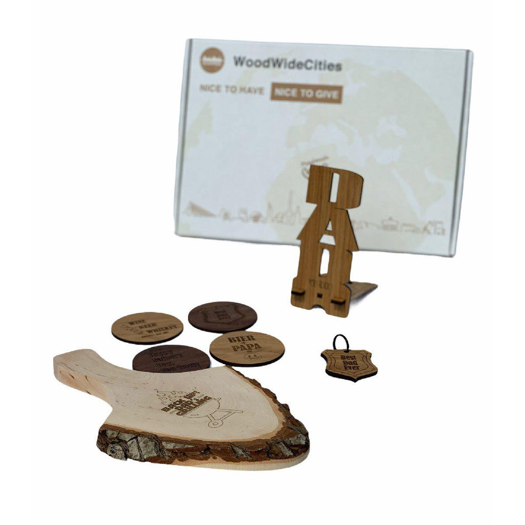 Vaderdag cadeaupakket Eiken en noten houten cadeau decoratie relatiegeschenk van WoodWideCities