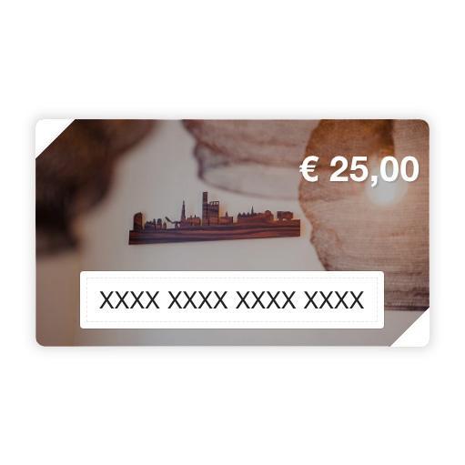 WoodWideCities cadeaukaart €25 houten cadeau decoratie relatiegeschenk van WoodWideCities